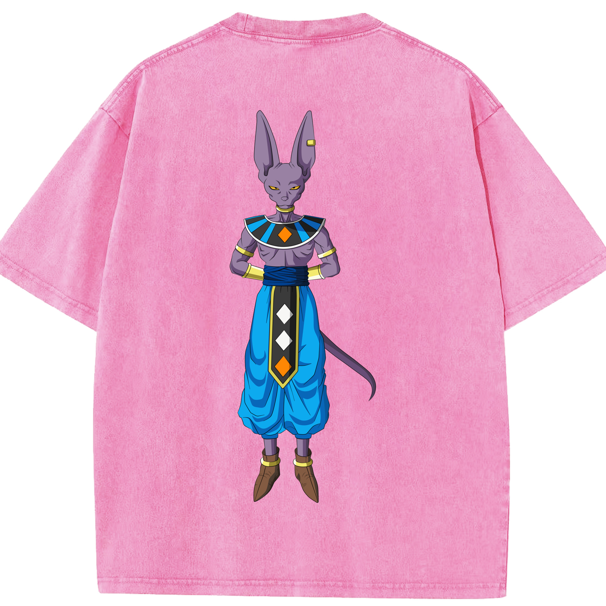 （画像用） ドラゴンボール ビルス 破壊神ビルス DRAGON BALL Beerus Birusu 綿100% ヴィンテージ風 半袖Tシャツ（背面プリント）